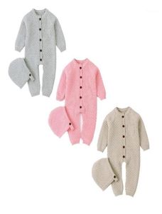 Inverno bebê macacão recém-nascido menino menina malha macacão de lã camisola macacão chapéu 2 pçs roupas tamanho 024m17316909