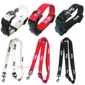 Classic Letter Pattern Dog Collar Leashes Set Designer Dog Harness Leash Seat Belts Trendy Brand Pet Collars for Small Medium Large Dogs Cat French Bulldog Red L B54