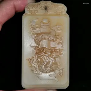 Decorative Figurines China Certified Hetian Jade Pendant Necklace Hand Carved Statue Dragon