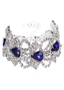 Kristalle Braut Handgelenk Corsage 2017 Bling Bling Brautarmbänder mit blauen Strasssteinen Schwarz Silber Brautmanschetten5193884