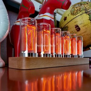 Luxury Wood Nixie Tube Clock Wood Led Digital Watch Table Glow Tube Clock Alarm Desktop Electronic Clocks Home Decoration Gift 240116