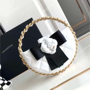 23K Mini Makeup Bag Presh Fashion Womens Clutch Bag Bag Soft Sheepskin Classic Camellia Gold Hardware Metal Bow Bow Tote Round Round Cake Bag Bags