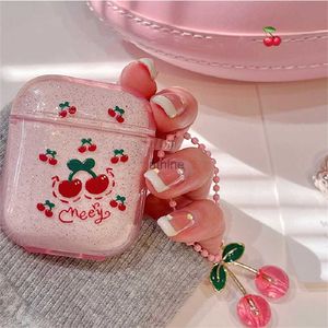 Custodie per cellulari Coreano rosa trasparente glitter custodia per cuffie ciliegia per Airpods Pro2 con custodia protettiva pendente carino per Airpods 1 2 3 Cover YQ240117