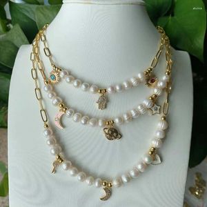 Collane con ciondolo Decorazione personalizzata all'ingrosso Collana di perle in ottone con catena a graffetta di tipo diverso