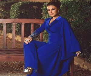 Elegant Royal Blue Mother of the Bride Pant Suits Peaked Lapel Long Sleeve Jumpsuits Beaded Evening Gowns Plus Size Wedding Guest 2338087