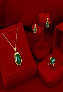 Collana con pendente in oro con pietre preziose naturali smeraldo 14k Set di gioielli gialli con orecchini ad anello per le donne Bracciale con gioielli da sposa 3442307