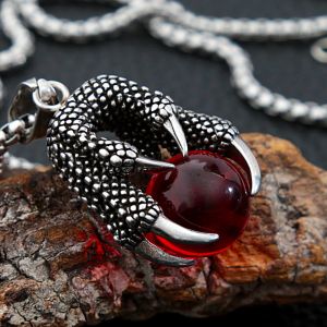 Collana con ciondolo artiglio di drago in oro bianco 14 carati da uomo gotico Blu Bianco Nero Rosso Ciondolo con perline di vetro Accessori di gioielli in stile retrò