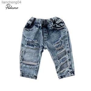 Jeans nyfödda baby flicka casual bottnar rippade hål denim byxor leggingd byxor jeans 6m-5t