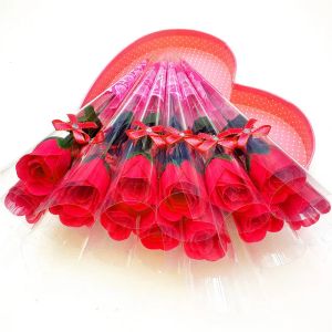 Single Stem Soap Flower Valentines Day Gifts Wedding Flower Artificial Carnation Rose Soap Flowentines Mors dag Blommor gåvor BJ