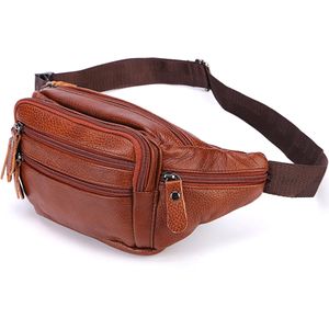 Mode Men äkta läder Fanny Väska för telefonpåse manliga läder messenger väskor märke Fanny Pack Male Travel Midjeväska Män 240117