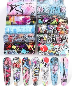 10pcs Colorful Scrawl Nail Stickers Nail Art Transfer Foil Cool Painting Flower Adhesive Wraps Decal Manicure Accessories3718832