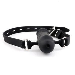 Mouth Gag Dildo Oral Fixation Harness Bondage Leather Strap On Sex Toys Penis Plug Silicone Double-Ended Dildos för par kvinnor 240117