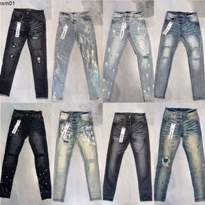 Designer Lila Marke Jeans für Männer Frauen Hosen Sommer Loch Hight Qualität Stickerei Jean Denim Hosen Herren Lila FEDC XBI1