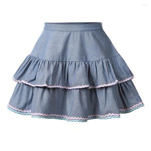 Gonne stile giapponese Y2K punk minigonna di jeans blu Harajuku pizzo multistrato Lolita Kawaii Sweet Girls Swing Cake