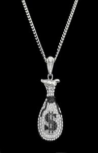 Hip Hop Gold Silver Cash Money Bag Pendant For Män Kvinnor Bling Crystal Dollar Charm Halsband med kubanska kedjesmycken6883821