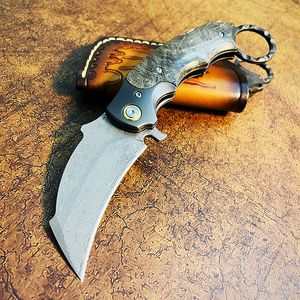 HC7147 Dış Mekan Karambit Katlanır Bıçak VG10 Damascus Çelik Bıçak Tam Tang G10 Deri Kılıflı Koyu Klasör Bıçakları