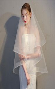 Свадебная фата Свадебная фата с коротким лицом, покрытая двумя слоями, простая лента по краю, конский волос для невесты, цвет слоновой кости, белое шампанское8753357