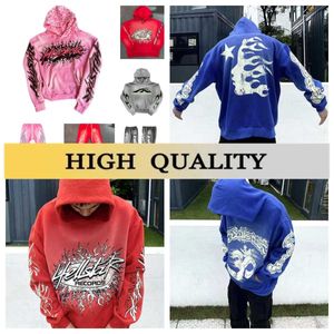 2023 HellStar Bluet Designer z kapturem Graphic Tracksuit Ubrania Ubrania Hipster Myted Material Street Graffiti Filting Drukuj Vintage Loose Tracksuit C9