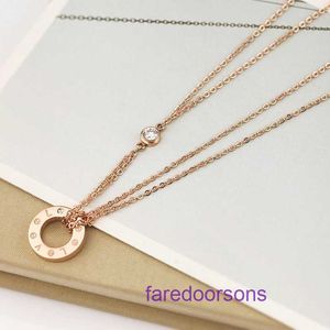 Luxury Womens Carter Necklace Online Shop Rose Gold Double Layer Card Diamond Digital Titanium Steel Clavicle Home Chain Set Simple and With Original Box