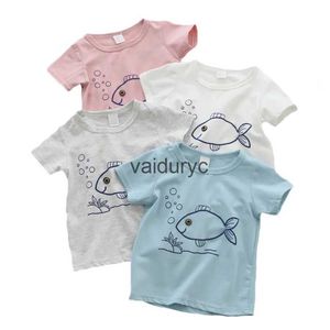 Tシャツ半袖の男の子TシャツコットンボーイズベイビーTシャツ漫画魚カジュアルトップベイビーサマーファーストバースデーボーイ服H240508