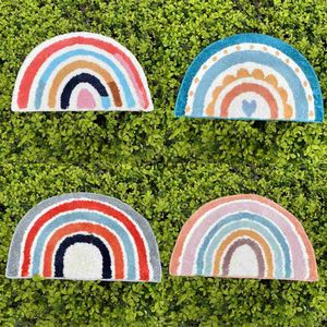 Tapetes Fluffy Bathmat Floral Rainbow Rug Nordic Flocking Mat Banheiro Tapete Anti-Slip Floor Bath Mat Bem-vindo Capacho Home Decorvaiduryd