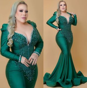 2024 Aso Ebi Arabic Dark Green Mermaid Mother Of The Bride Dresses Lace Beaded Crystals Evening Prom Formal Party Birthday Celebrity Mother Of Groom Gowns Dress ZJ053