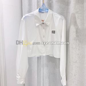 Rhinestone Button Blouses Women Lapel Neck Tee Designer Letters Embroidered Tees Summer Breathable Blouse