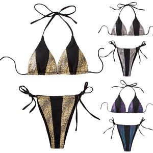 Splicing Halter Bikini Donna Costumi da bagno 2024 Costume da bagno femminile Bikini a due pezzi Con spalline Gamba alta Cut Bagnante Costume da bagno Swim