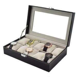 10 PU-Leder innen weiche Kissen Uhrenbox Uhrengehäuse Halter Organizer Aufbewahrungsbox für Quarzuhren Schmuckschatullen Display 240117