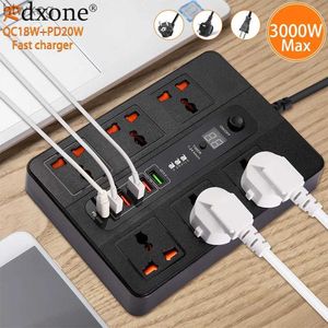 Power Cable Plug 3000W 6 Universal AC jack Power Strip Surge Protector 2M Extension Socket Timed desktop socket With PD3.0 QC3.0 Fast USB Charger YQ240117