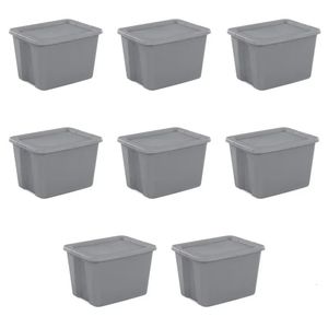 8st 18 gallon plastförvaringsbehållare tote box bin set butikskläder leksaker och ark 240116