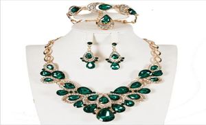 Elegant Water Drop Shape Crystal Rhinestones Necklace Earrings Bracelet Ring Set Bridal Wedding Prom Jewelry Sets For Women Gift1554382