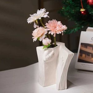 Vases Ceramic Vase Book Vase Abstract Man Face Book Stand Desktop Storage Rack Terrarium Room Decoration Accessories Vases Pots YQ240117