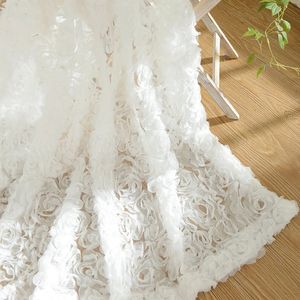 Embroidered Rose Voile Sheer White Curtain for Bedroom Wedding Party Festival Decorative Gauze Yarn French Window Tende 240116