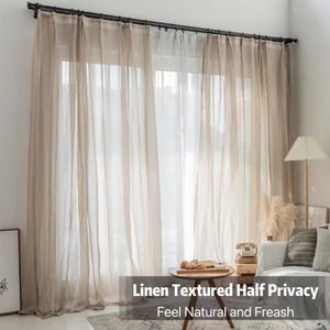 Brown Flax Linen White Tulle Curtains for Living Room Bedroom Luxury Voile Tulle Transparent Curtain Window Panel 240117