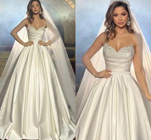 A-line Princess Wedding Dress 2024 Romantic Sweetheart Sleeveless Beading Sequins Satin Bridal Gowns Princess Custom Made Vestido De Novia