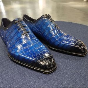 Sapatos de vestido de couro de crocodilo pintado à mão festa sola masculina autêntica oxford