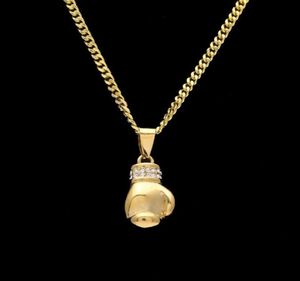 Boxing Glove Diamond Pendant Charm Necklace Sport Boxing Jewelry 316L Stainless SteelGold Color Chain For Men8595927