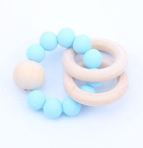 Baby Teether Rings Food Grade Beech Wood Teething Ring Soothers Chew Toys Shower Play Round Wooden Bead Newborn Silicone teethers 1232252