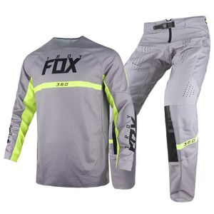 Yarış Setleri Moto 2022 Troy Fox 360 Merz Combo Dişli Seti Atv Bmx Bike Jersey Pantolon Yetişkin Kitleri Offroad Motosiklet Gri Takım Mens