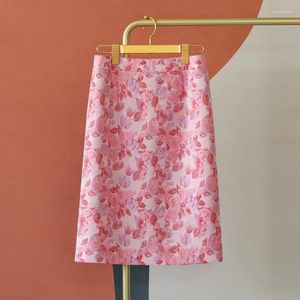 Spódnice Koreańska moda Jacquard High talia spódnica midi szczupła dla kobiet 2024 Wiosna lato
