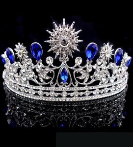 Retro Royal Blue Wedding Crown Tiara Headdress For Prom Quinceanera Party Wear Crystal Beaded Updo Half Hair Ornaments Bridal Jewe2309302