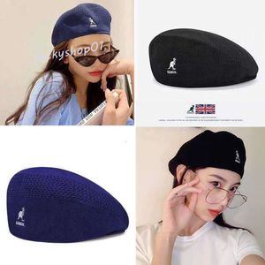 haftowe czapki kulkowe beret kangurowy dla kobiet letni cienki Kangol brytyjski retro malarz malarz hat fala siatka szczytowa czapka ins hat kobietę gorros mjer q0703elegance