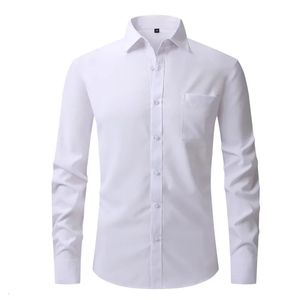 Dress Business Soild Long-Sleeved Anti-Wrkle Stretch Slim Elastic Fit Mężczyzna Mężczyźni Social Formal Shirt USA Rozmiar S-2xl 240117