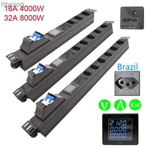 Power Cable Plug Network Cabinet Rack Smart Brasilien Power Strip Surge Protection 2/3/4/5/6/7/8 Socket With Ampere/Volt/Watt Digital Display Meter YQ240117