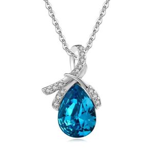 925 Sterling Silber Farbe Diamant Halskette für Frauen Kurze Schlüsselbein Kette Choker Anhänger Tränen von Saphir Stein Schmuck5368863