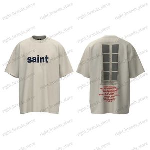 Herrt-shirts 2023SS Saint Michael Harajuku Ivory Cotton Overdimased Loose Hip Hop T-shirt Tees Tops For Men Clothing Unisex T240117