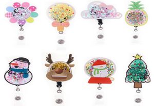 10 pcslot Fashion Key Rings Custom Chriatmas Tree Deer Glitter Acrylic Retractable Medical Badge Holder Yoyo Pull Reel Doctors ID5276899