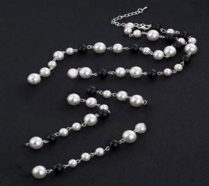 قلادة مجوهرات سيدة باريس أسود أبيض لؤلؤون قلادة قلادة E29932694406