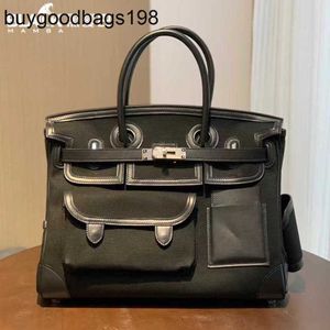 Borse firmate Black Mamba Completamente cucite a mano Casual Cargo Canvas Platino 35 cm Borsa da donna grande Bottone argento SJZ7